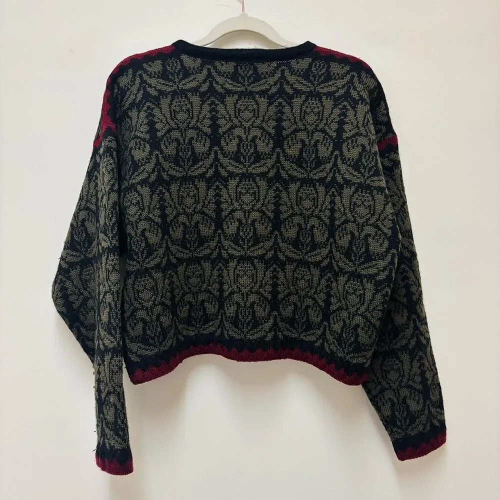Oleana The Norwegian Story Wool Cardigan – Olive Floral Knit, Vintage, Size M - Picture 5 of 7
